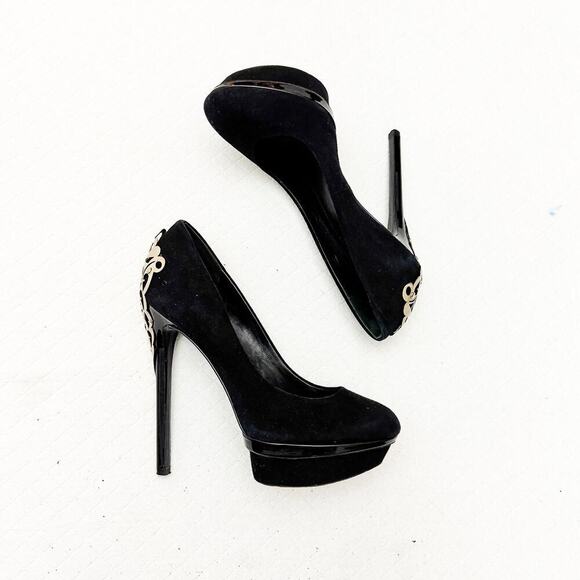 Brian Atwood Fashina Platform Pump Silver Plated Stiletto Heel Accent Size 6 - Picture 4 of 9